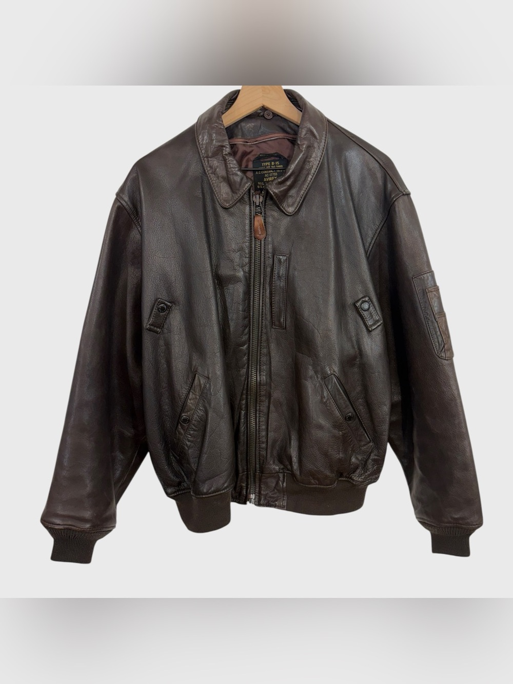 Avirex Vintage B-15 Brown Leather Bomber Jacket Size XL